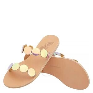 Ancient Greek St Tropez Holographic Leather Flat Slides Sandals Rainbow EU 38